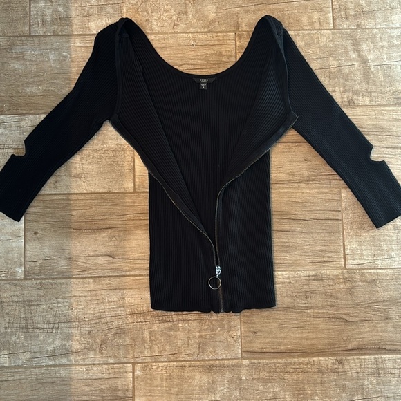 Guess Black Ribbed  zipper Knit sweater - Picture 3 of 4